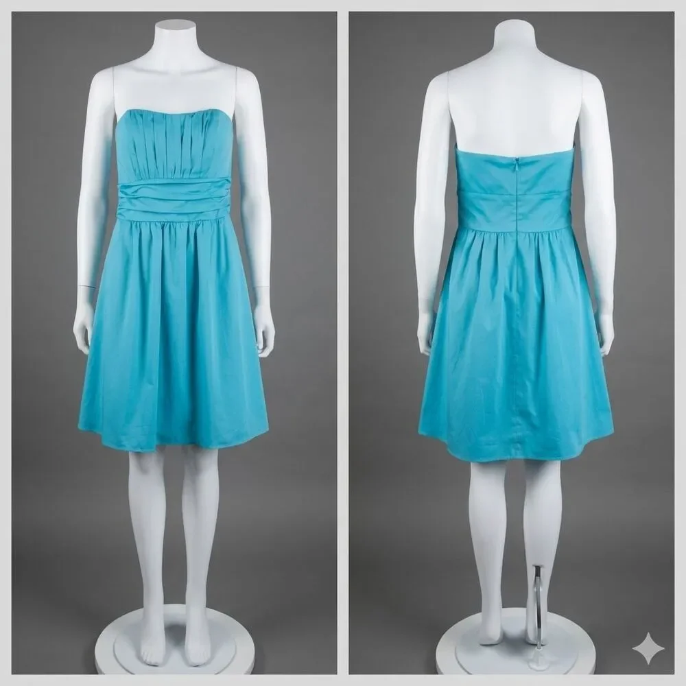 VTG y2k Turquoise Strapless Cotton Fit & Flare Dress 6 Small Blue Cocktail Mini - Picture 2 of 8